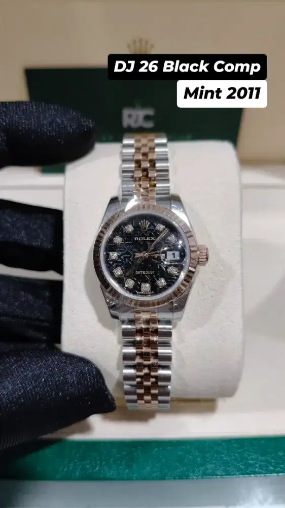 Jam tangan Rolex Datejust 26 Black Computer 10 Diamond Fluted Jubilee