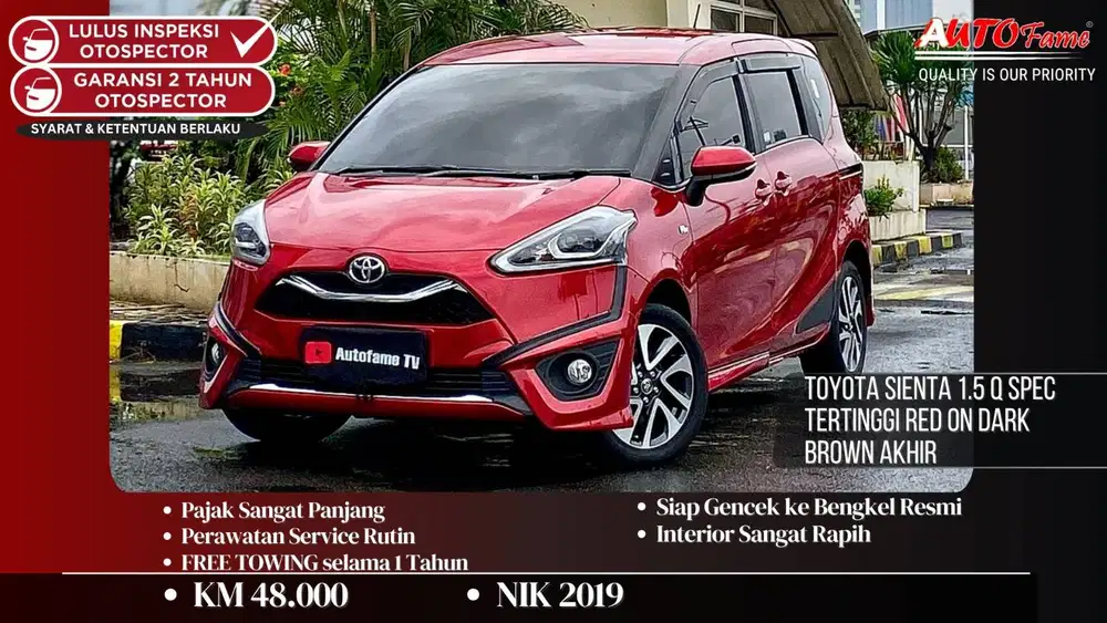 KM48RB Toyota Sienta 1.5 Q Spec Tertinggi NIK 2019 Red On Dark Brown