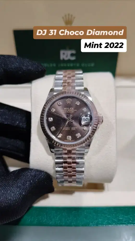 Jam tangan Rolex Datejust 31 Choco 10 Diamond Fluted Jubilee Rosegold