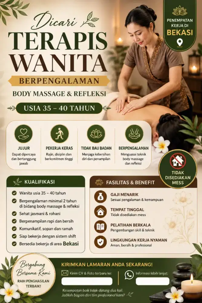 Dicari Terapis Wanita Berpengalaman