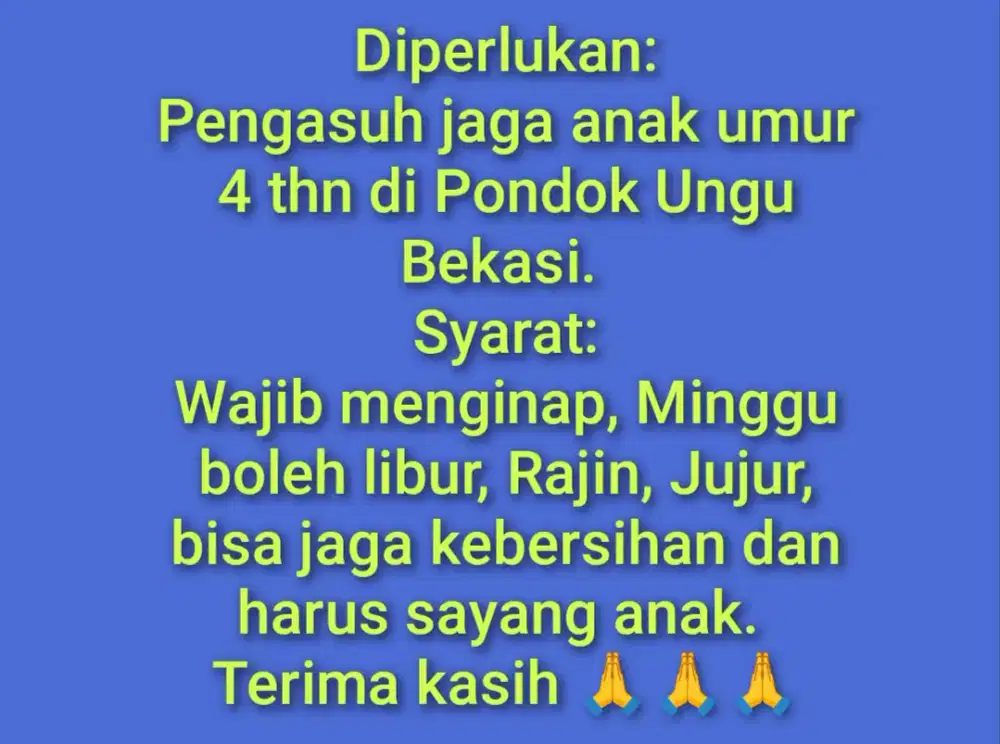 Loker Pengasuh Anak 4 Thn