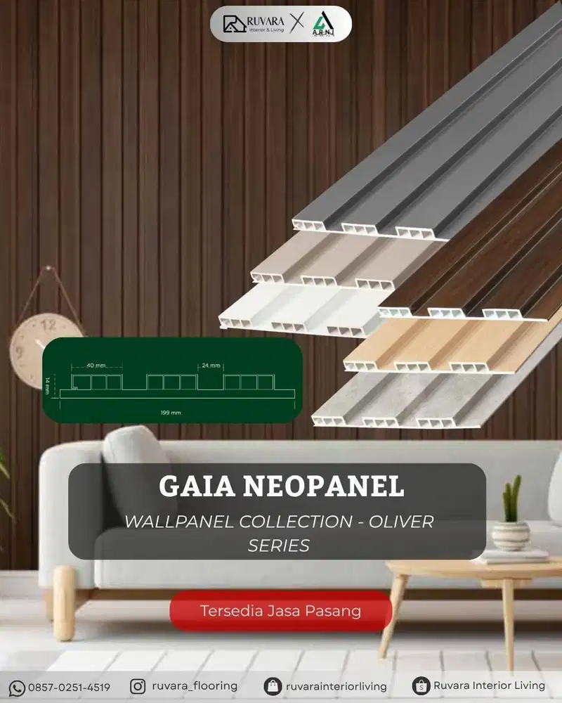PVC Gaia Neopanel OLIVER Series Tebal 14 mm Lebar 199 mm | Wall Panel