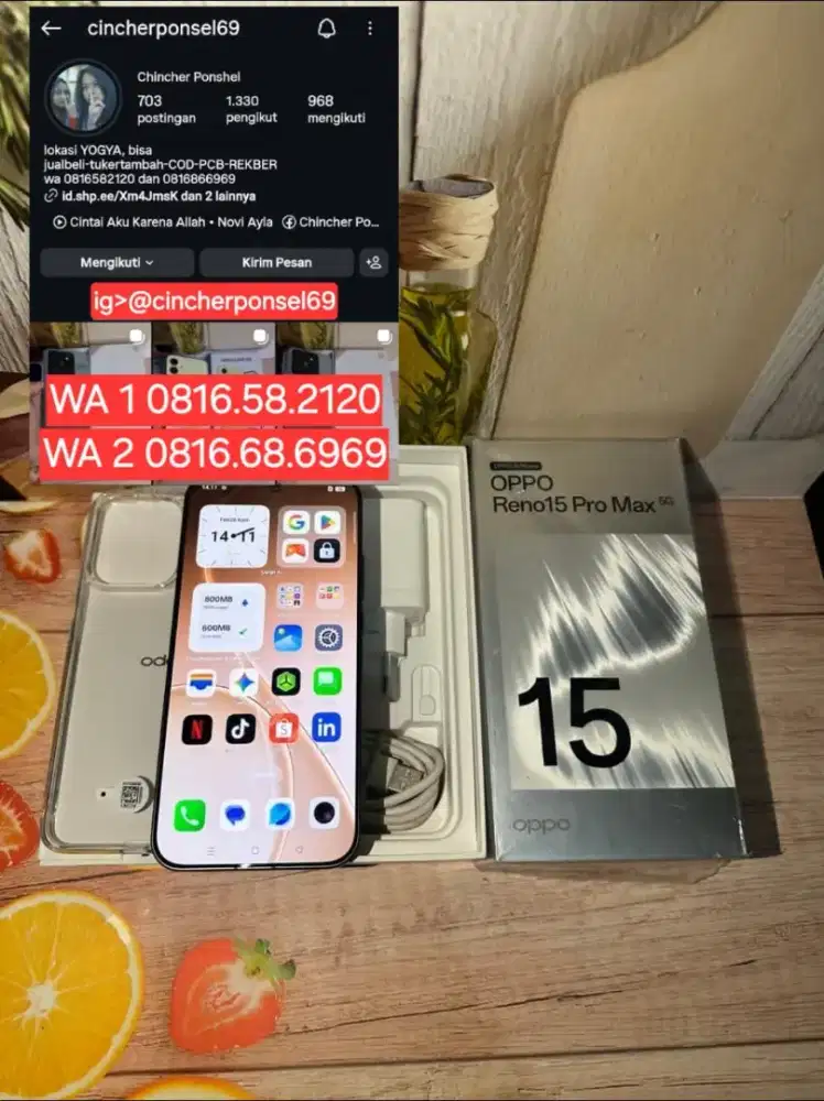 Hp LIKENEW oppo reno 15 pro max 5g 12/512 istimewa cuma buat review