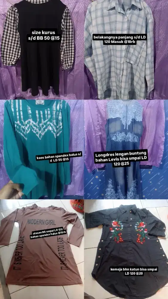 Dijual baju atasan wanita ,DRES dsb sesuai pic