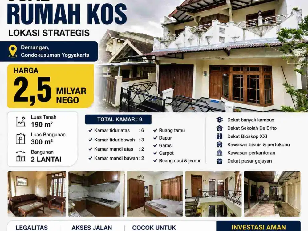 Dijual Rumah Kos 9 Kamar Strategis Demangan Yogyakarta Dekat Kampus & Pusat Kota