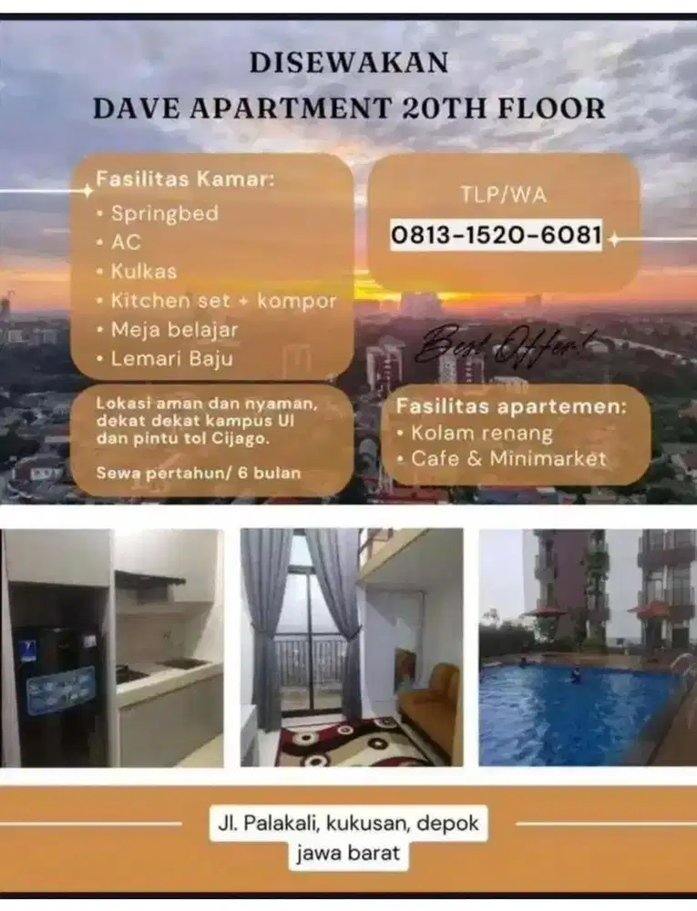 Disewakan DAVE Apartement, dekat kampus UI Depok