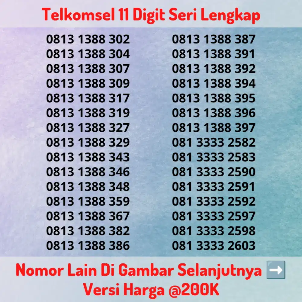 Nomor Cantik Kartu Perdana Telkomsel 11 Digit Seri LENGKAP Versi @200K