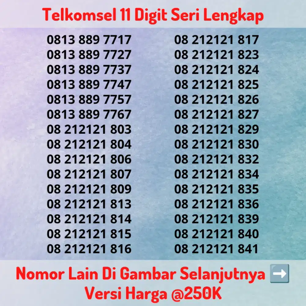 Nomor Cantik Kartu Perdana Telkomsel 11 Digit Seri LENGKAP Versi @250K