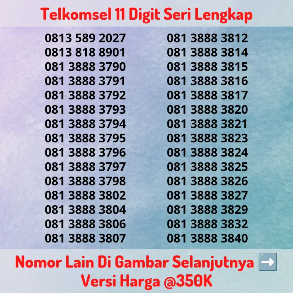Nomor Cantik Kartu Perdana Telkomsel 11 Digit Seri LENGKAP Versi @350K