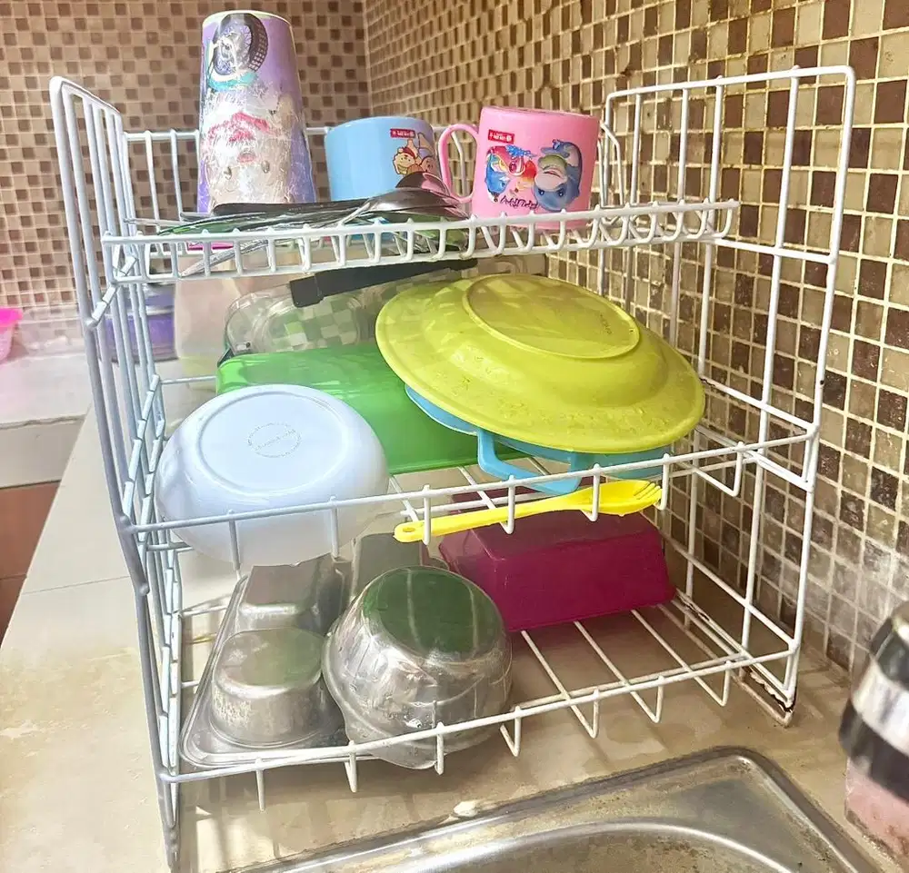 Rak piring besi 3 susun warna putih
