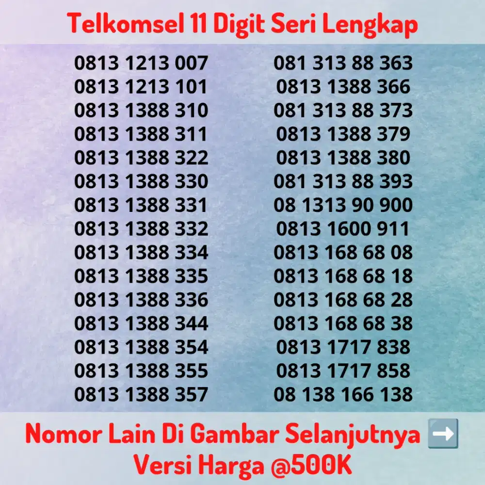 Nomor Cantik Kartu Perdana Telkomsel 11 Digit Seri LENGKAP Versi @500K