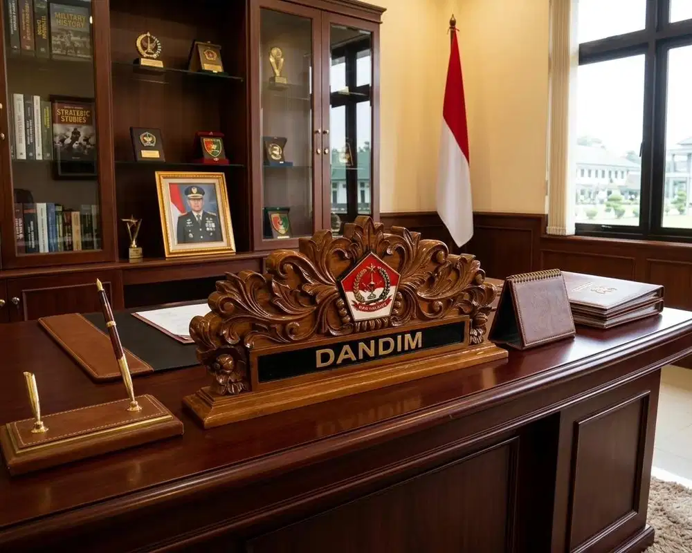 Papan nama ukir bahan kayu jati motif logo menyesuaikan custom