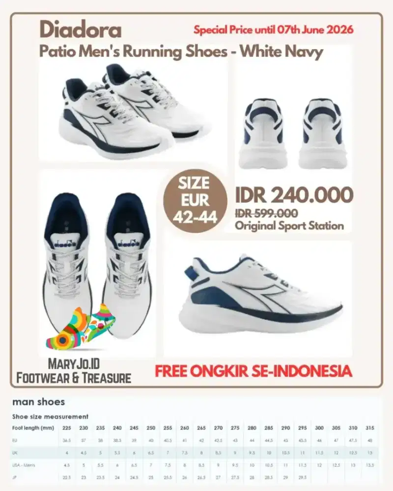 Diadora Patio Men's Running Shoes - White Navy : Size 43