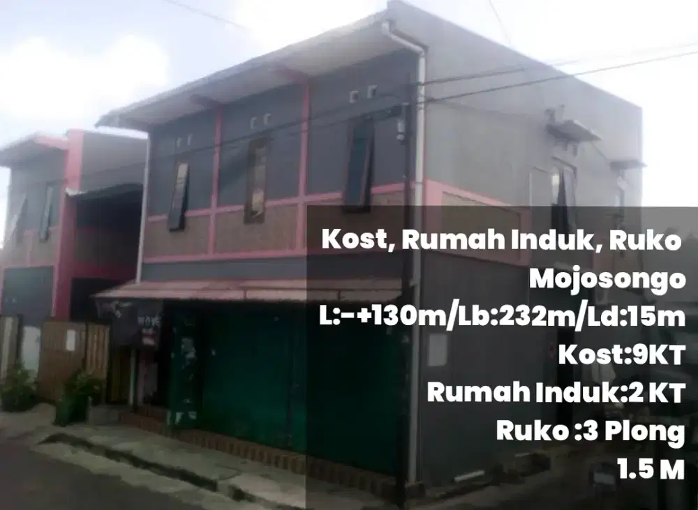 Dijual Kost,Rumah Induk plus Ruko L:130m