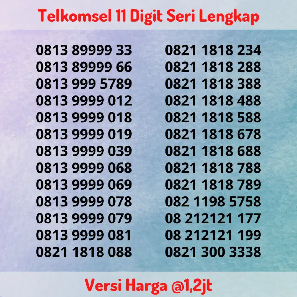 Nomor Cantik Kartu Perdana Telkomsel 11 Digit Seri LENGKAP @1,2jt