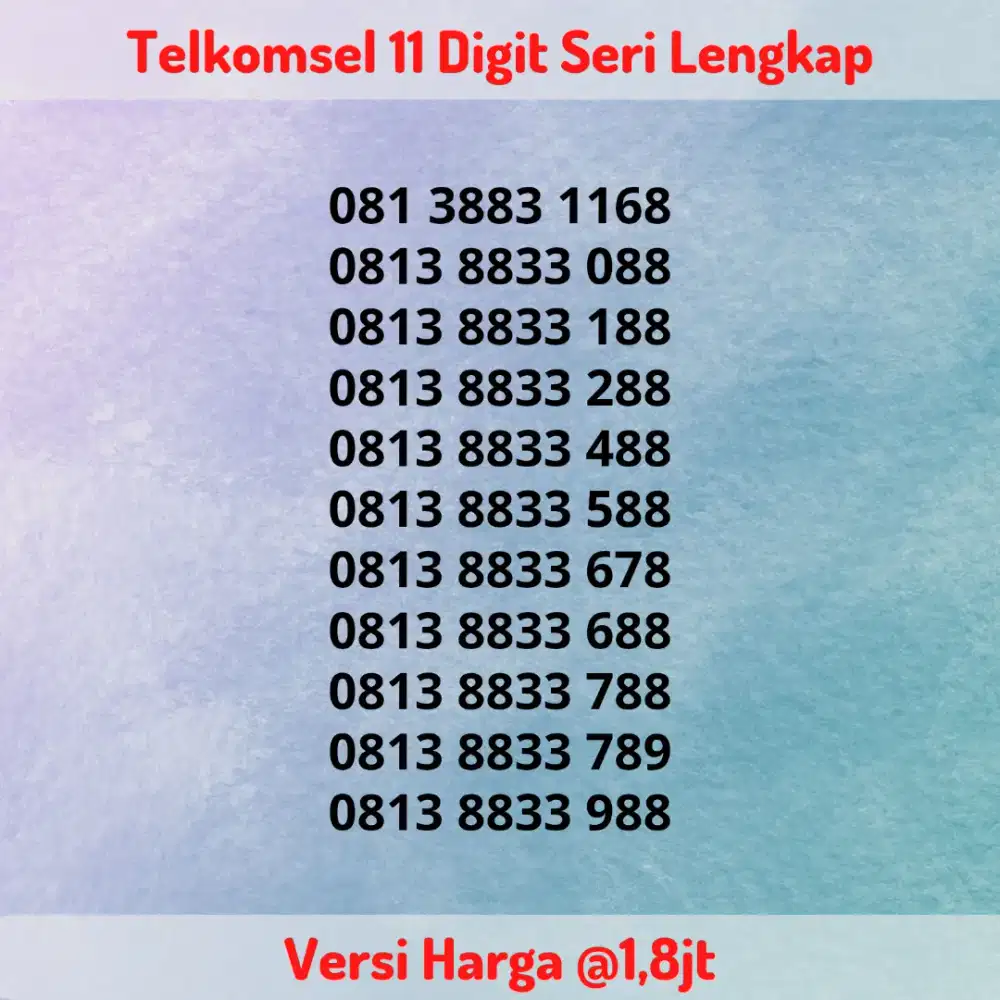 Nomor Cantik Kartu Perdana Telkomsel 11 Digit Seri LENGKAP @1,8jt