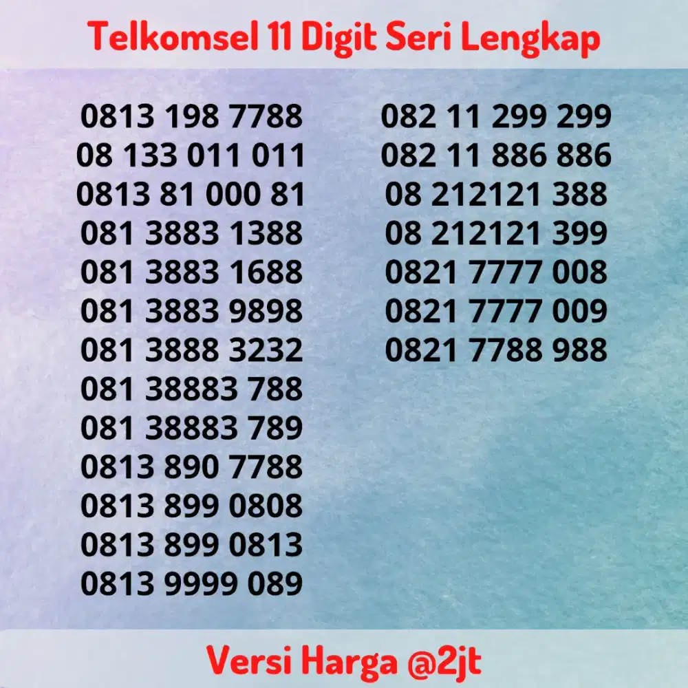 Nomor Cantik Super Kartu Perdana Telkomsel 11 Digit Seri LENGKAP @2jt
