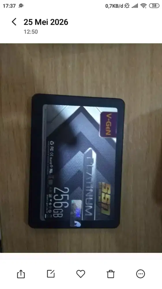 SSD Sata Vgen platinum 256gb excelent health 90% sudah ada windows 10