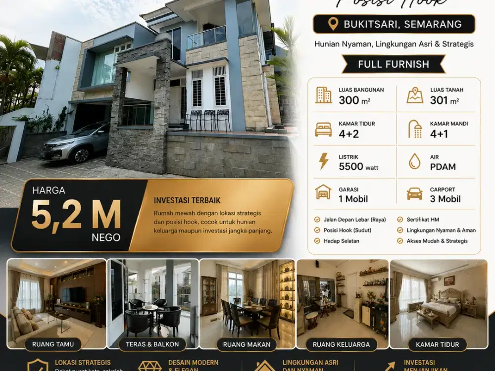 Rumah Mewah Full Furnish Hook Bukitsari Semarang - Siap Huni