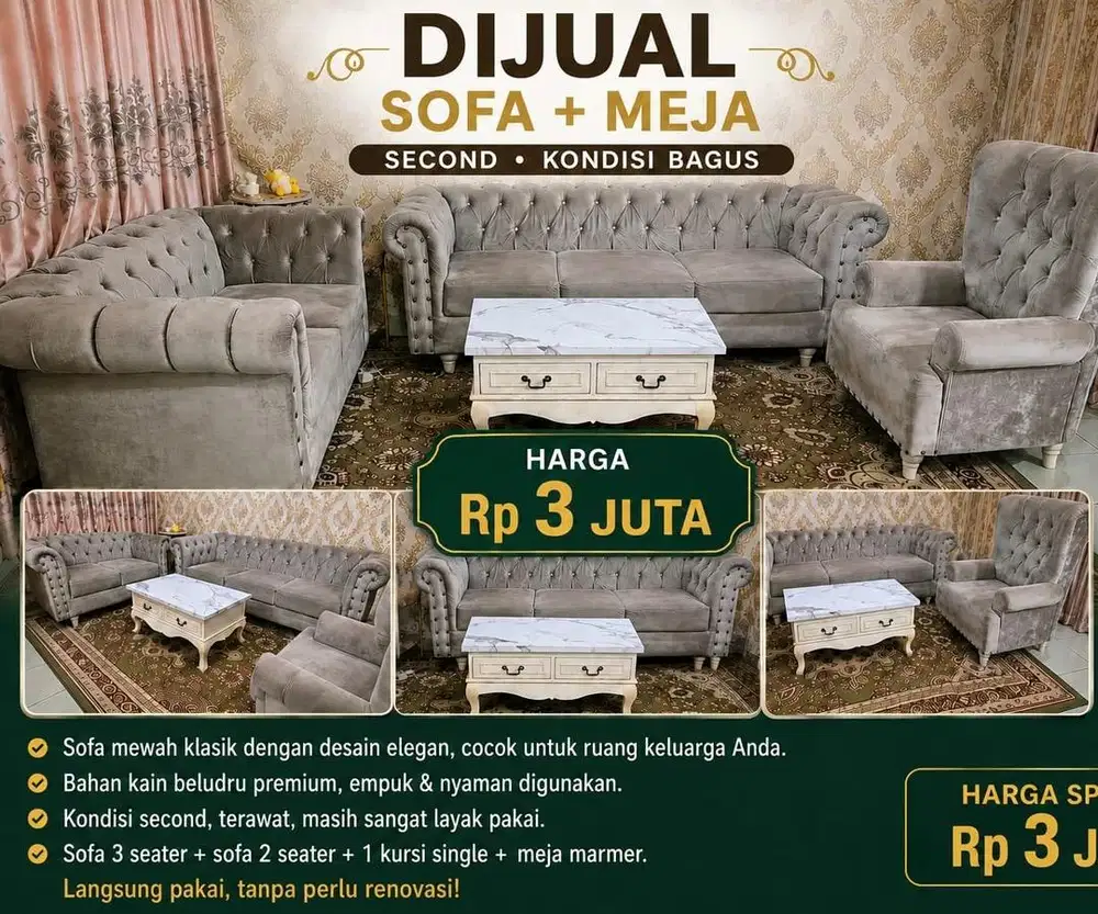 Dijual sofa+meja second