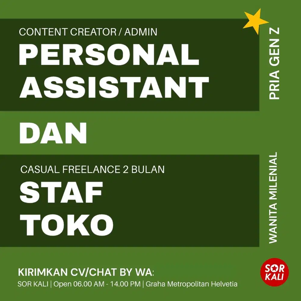 PERSONAL ASSISTANT & STAFF TOKO (Freelance)