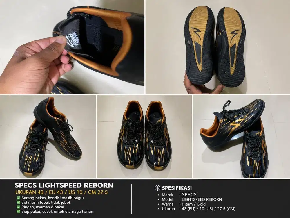 Sepatu Futsal Specs LightSpeed Reborn Hitam Gold