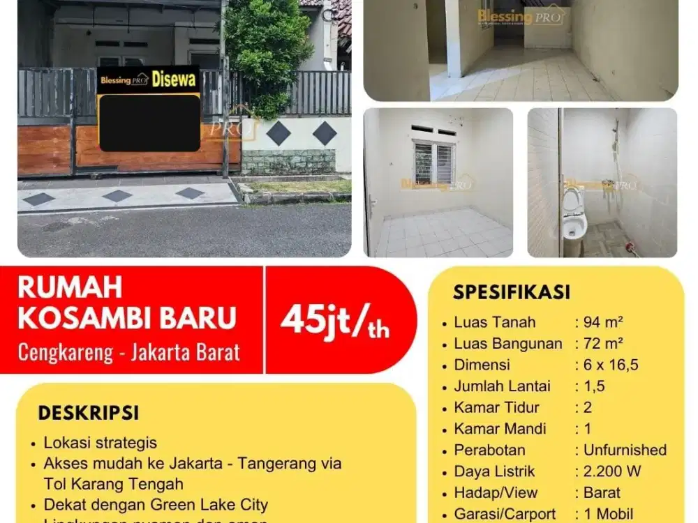 Disewakan Rumah Kosambi Baru Cengkareng Jakarta Barat.