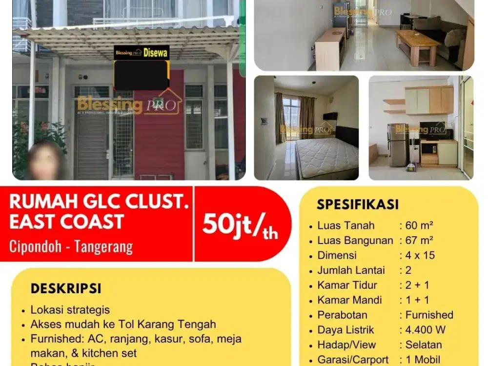 Disewakan Rumah Siap Huni di Green Lake City (East Coast)