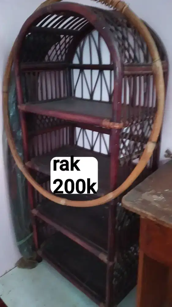 Rak tas sepatu buku susun 4 tingkat tinggi anyaman kayu bambu murah