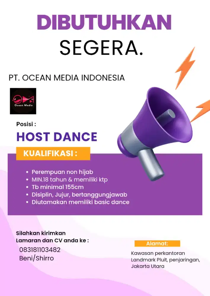 Lowongan kerja Host dance