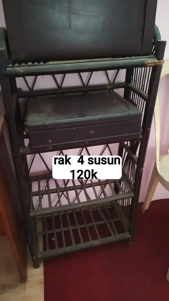 Rak susun hitam 4 tingkat tinggi tas sepatu buku murah minimalis simpl