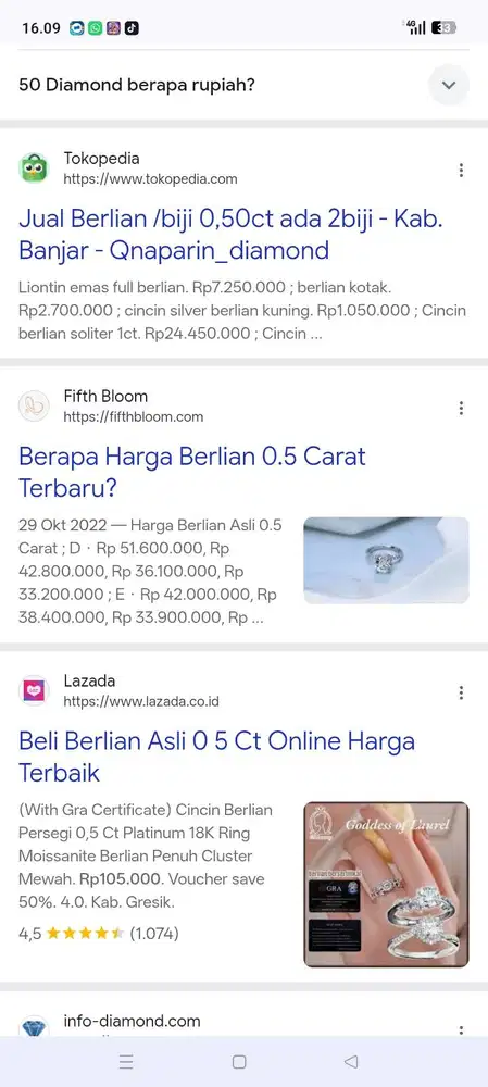 Cincin berlian emas putih D0,50ct
