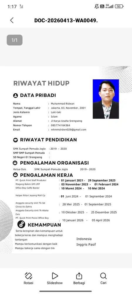 Nyari kerjaan apan saja asal cocok