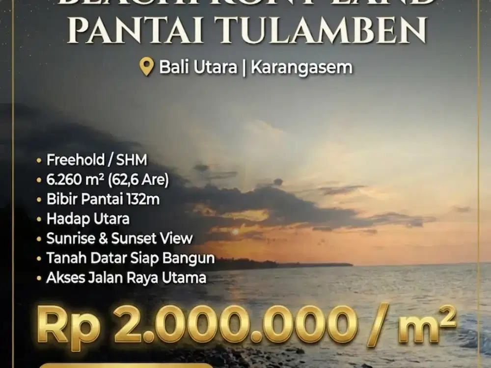 Tanah Beachfront Langka di Pantai Tulamben Bali Murah Siap Bangun