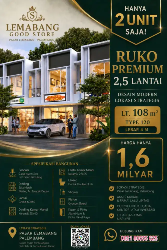 Ruko Modern 2,5 Lantai Area Komersil Pasar Lemabang