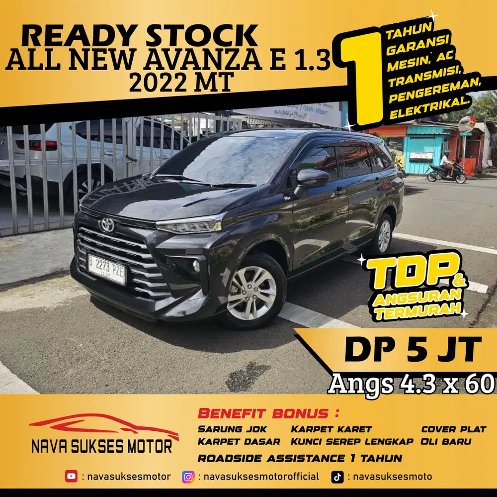 TDP 5 Jt Angs Termurah Avanza E 1.3 2022 Manual Hitam Low Km Like New
