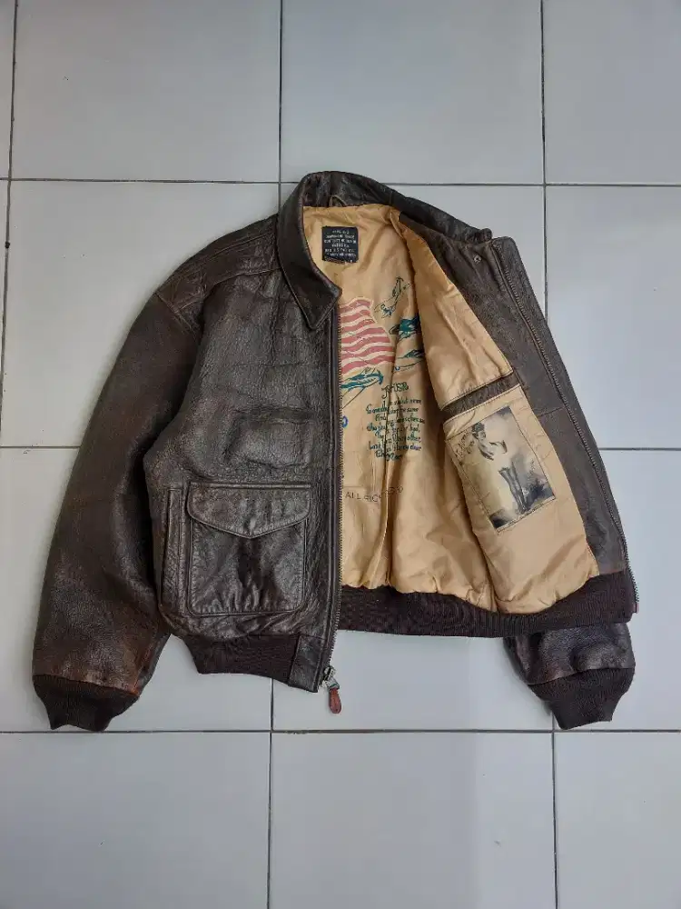 Avirex A2 Vintage Leather Flight Jacket Jaket Kulit Army Military