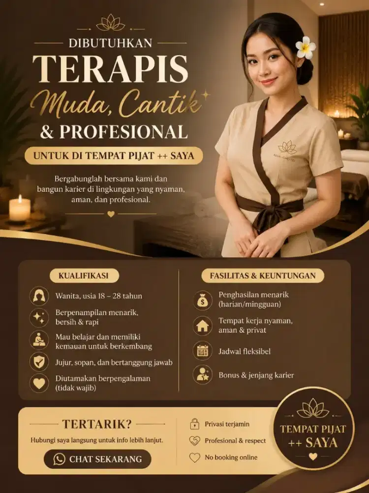 DIBUTUHKAN TERAPIS PIJAT PROFESIONAL & CANTIK
