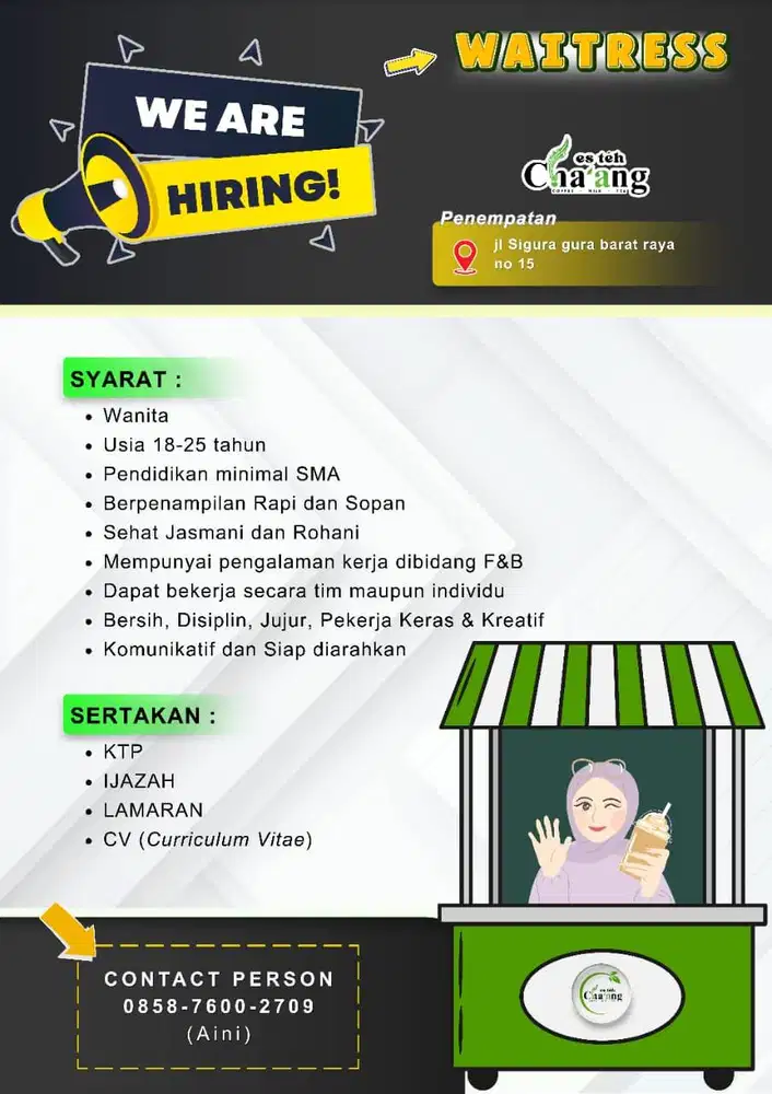 DIBUTUHKAN PENJAGA STAND MINUMAN - JAJANAN