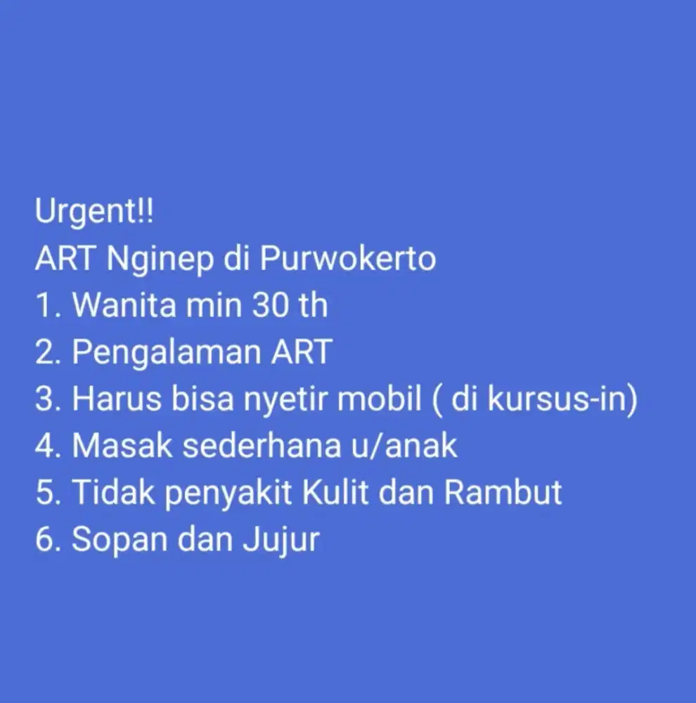 Segera ART wanita menginap