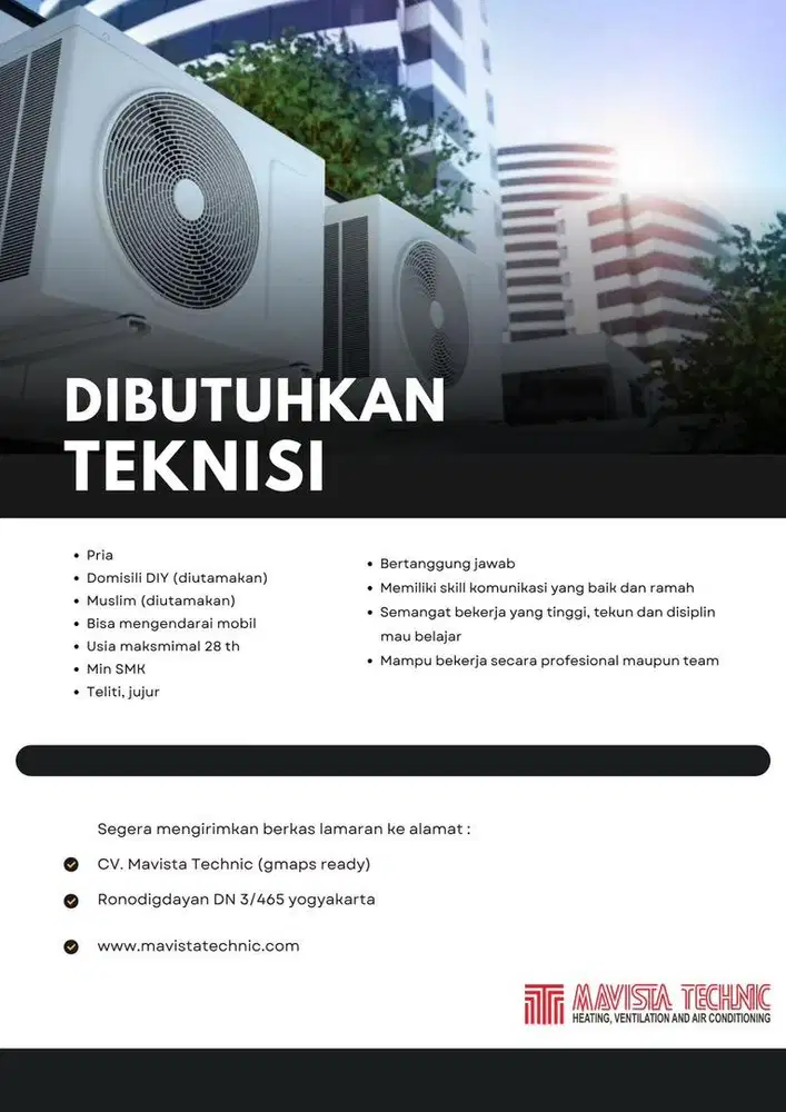 dibutuhkan segera teknisi atau karyawan AC