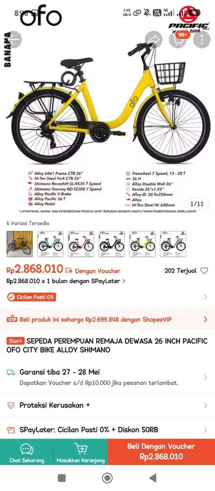 Pasific OFO, Mulus, ori bawan semua, bonus Jok bonceng