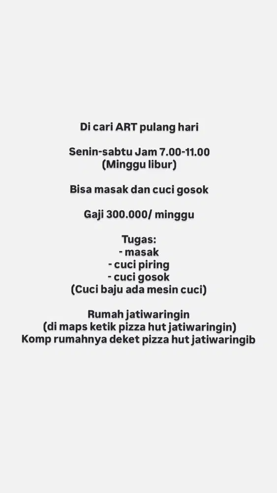 Dicari art pulang hari