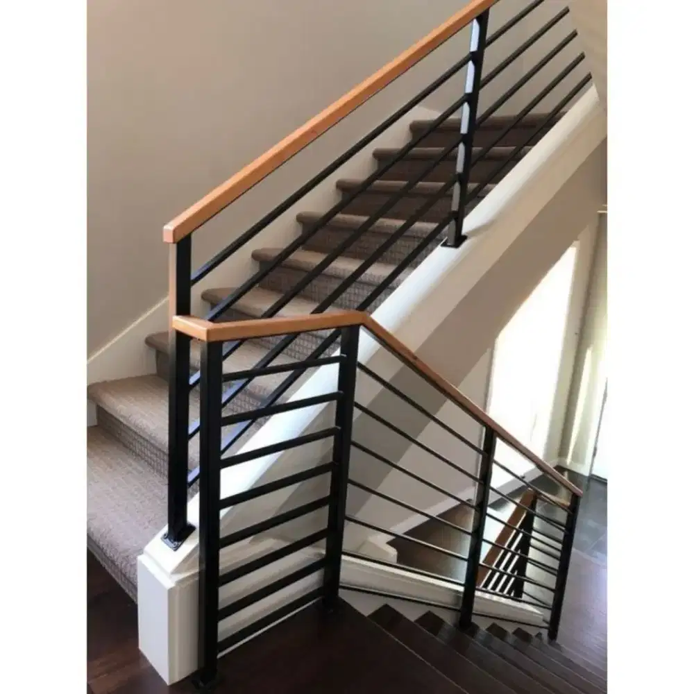 Railing Tangga Minimalis Kombinasi Kayu Premium - Mulai 1,5jt/m