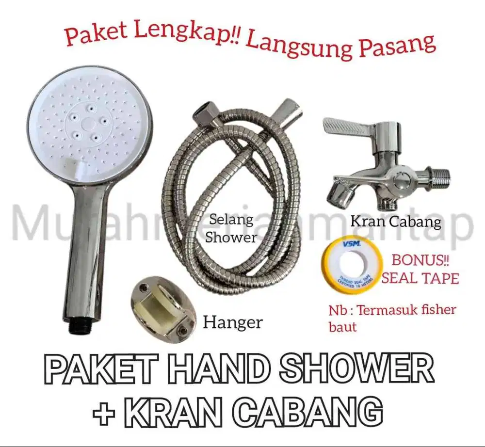 PAKET HAND SHOWER BULAT / HAND SHOWER PUTIH + KRAN CABANG