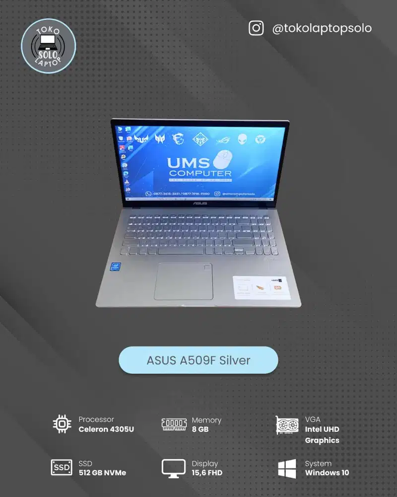 ASUS A509F INTEL CELERON N4305U RAM 8GB SSD 512GB