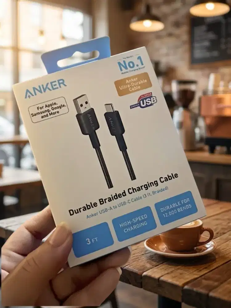 (BARU) ANKER Kabel Charger Type C / USB-A to USB-C 3ft HITAM