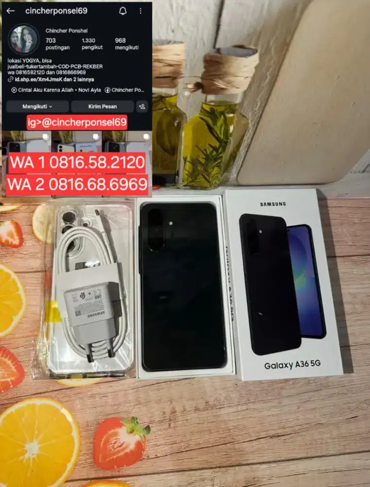 Jual hp likeNEW SAMSUNG A36 5g 8/256 ISTIMEWA grns 01 2027 fre adaptor