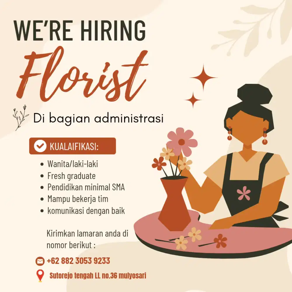 Dibutuhkan Admin di bidang florist