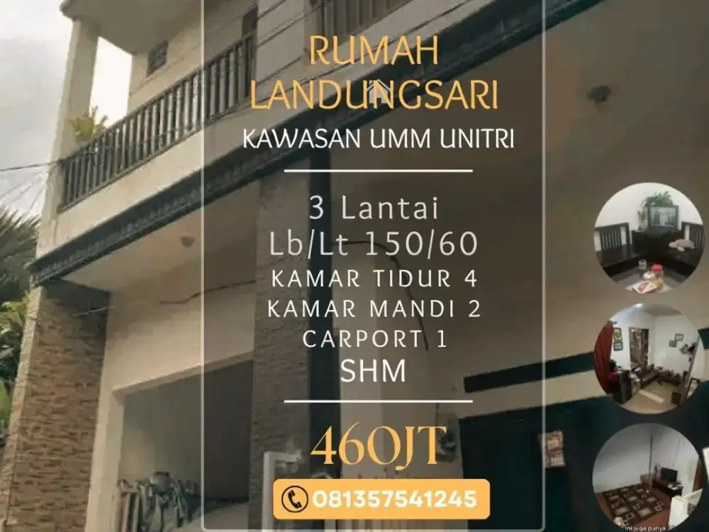Rumah dijual di kawasan dermo landungsari UMM UNITRI LB150 4KT 460jt